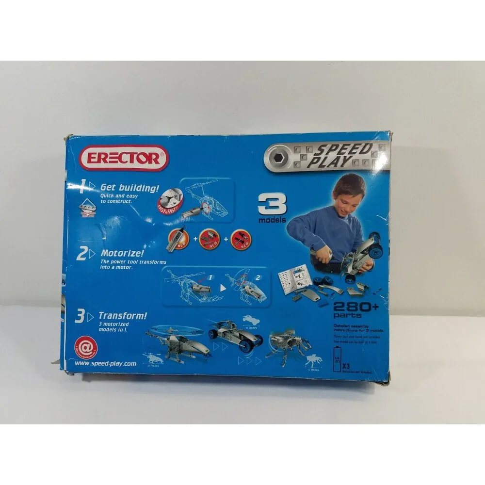 Erector Speed Play Motorized Helicopter 280 Pieces 3 Models Set 7901 OPEN BOX